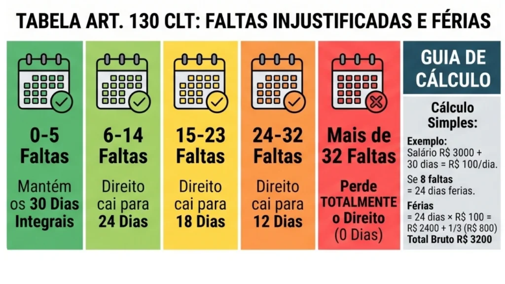 tabela art 130 clt faltas ferias